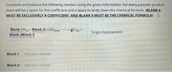 Solved Complete and balance the following reaction using the | Chegg.com