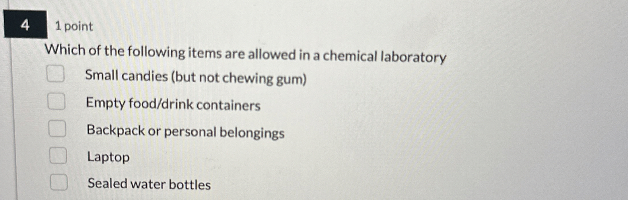 Solved 41 ﻿pointWhich of the following items are allowed in | Chegg.com