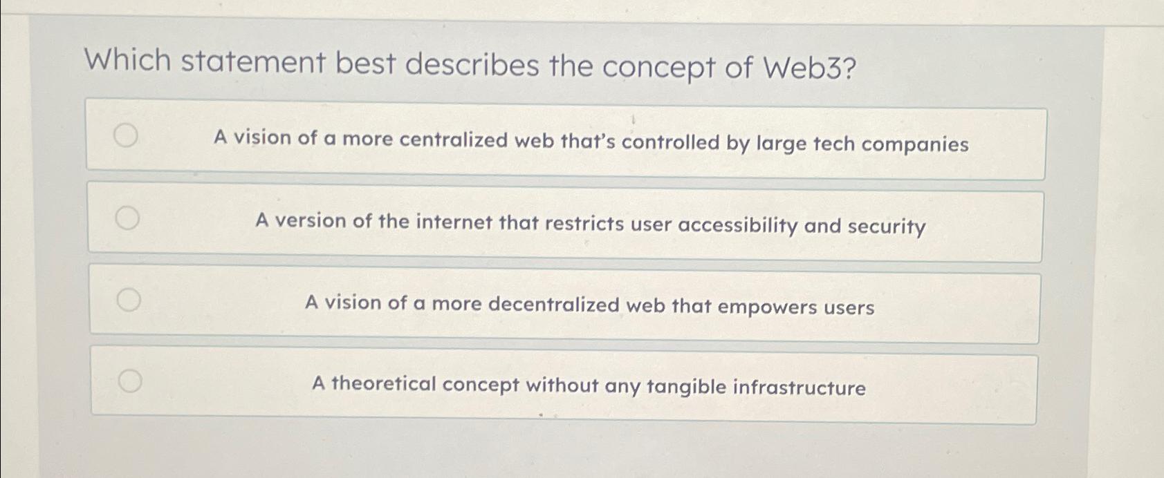 Solved Which statement best describes the concept of Web3?A | Chegg.com