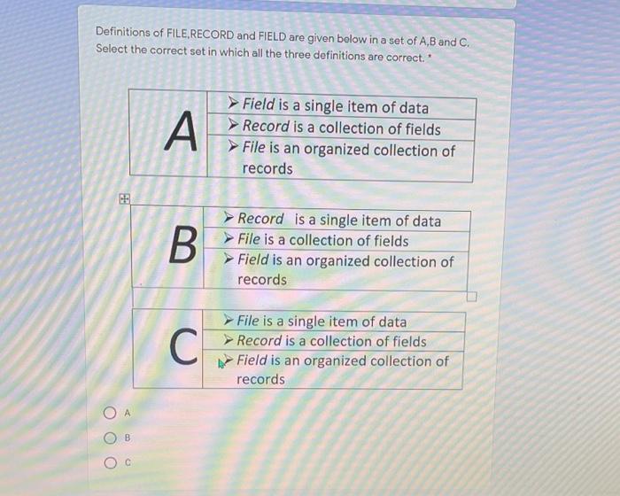Solved Definitions of FILE.RECORD and FIELD are given below | Chegg.com