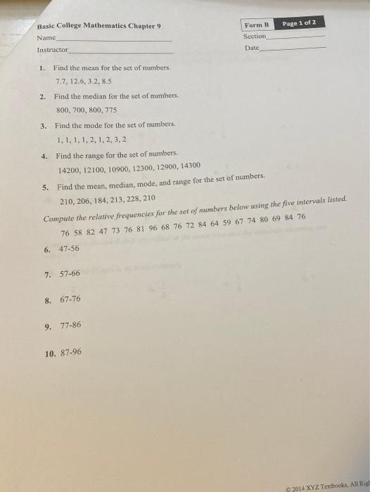 Solved Page 1 of 2 Basic College Mathematics Chapter 9 Name | Chegg.com