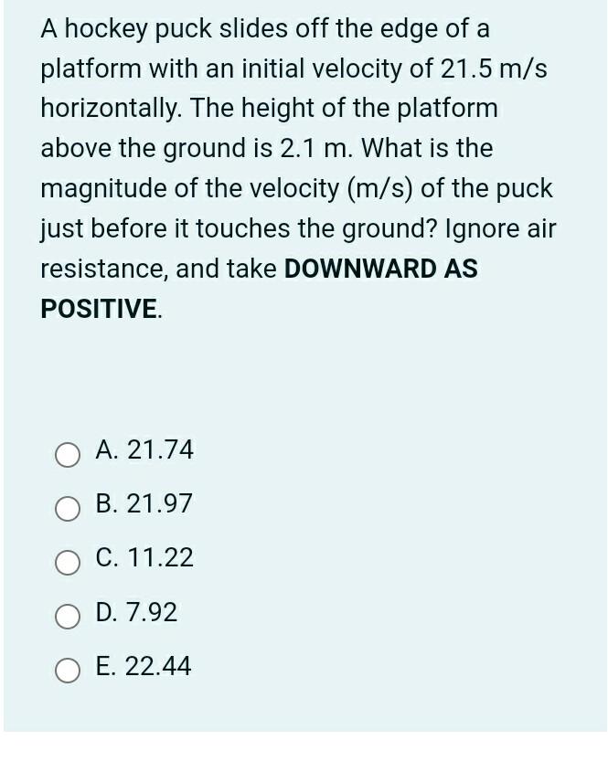 Solved A hockey puck slides off the edge of a platform with