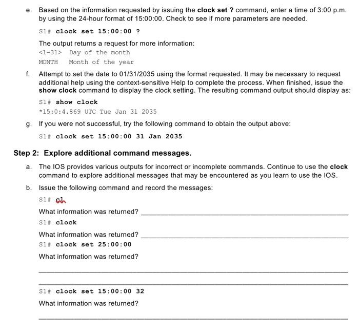 Solved Part 3 Set the Clock Step 1 Use the clock command.