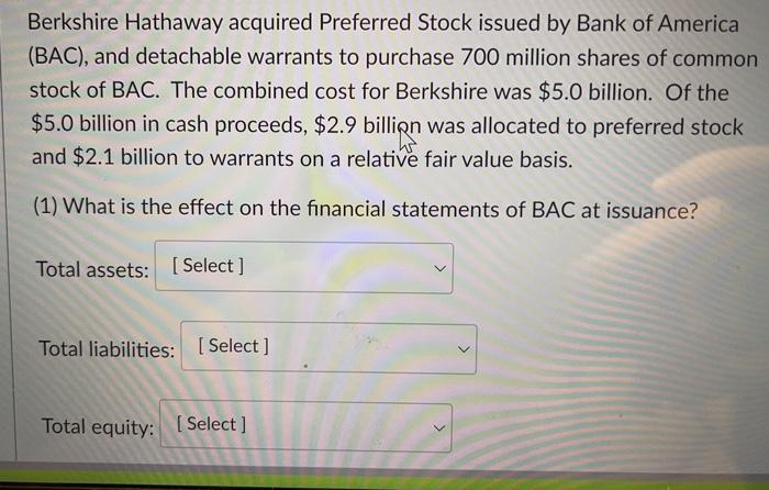 Solved Berkshire Hathaway Acquired Preferred Stock Issued By | Chegg.com