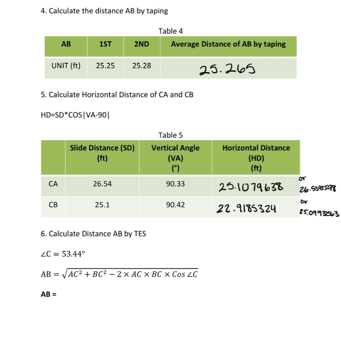 Distance Taping Formula Solved 4. Calculate the distance AB by taping Table 4 | Chegg.com