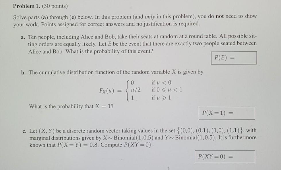 Solved Problem 1 30 Points Solve Parts A Through E Chegg Com