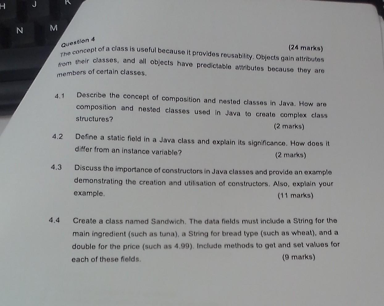 Solved M Question 4 (24 marks) The concept of a class is | Chegg.com