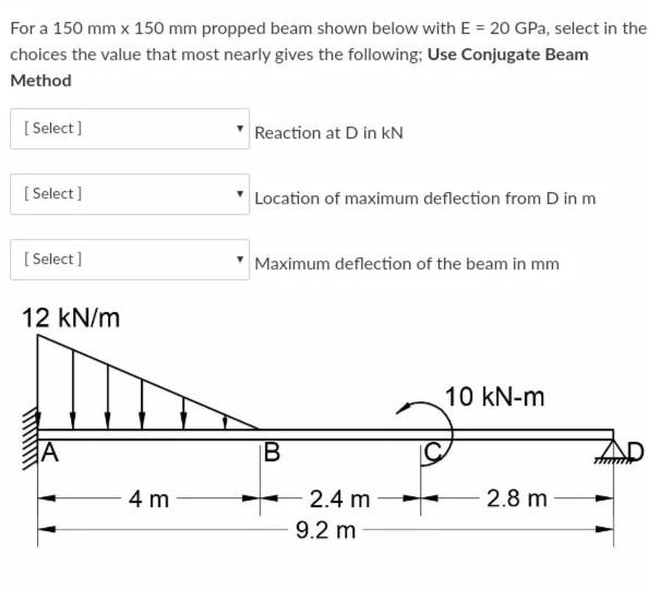 Solved For a 150 mm x 150 mm propped beam shown below with E | Chegg.com