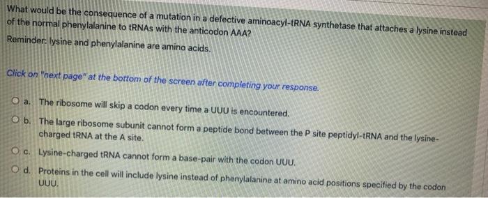 Solved What would be the consequence of a mutation in a | Chegg.com