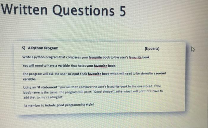 Solved Written Questions 5 5) A Python Program (8 points) | Chegg.com