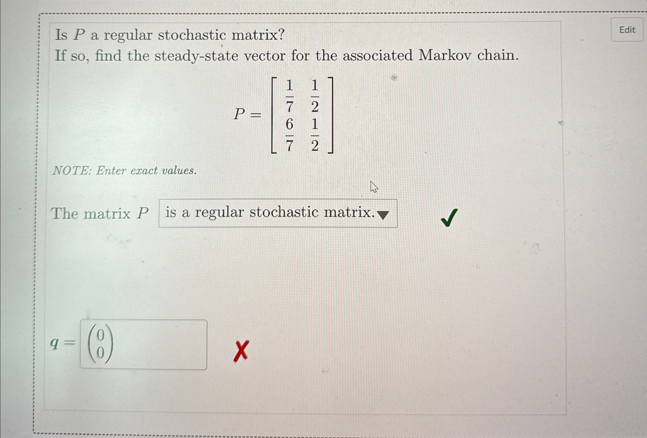 Solved Is P ﻿a regular stochastic matrix?If so, ﻿find the | Chegg.com