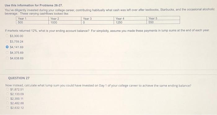 Solved Use this information for Problems 26-27. You've | Chegg.com