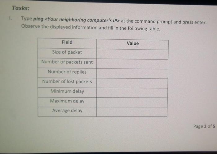 Solved Tasks: 1. Type ping at the command prompt and press | Chegg.com