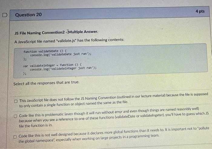 Solved JS File Naming Convention - Multiple Answer. A | Chegg.com