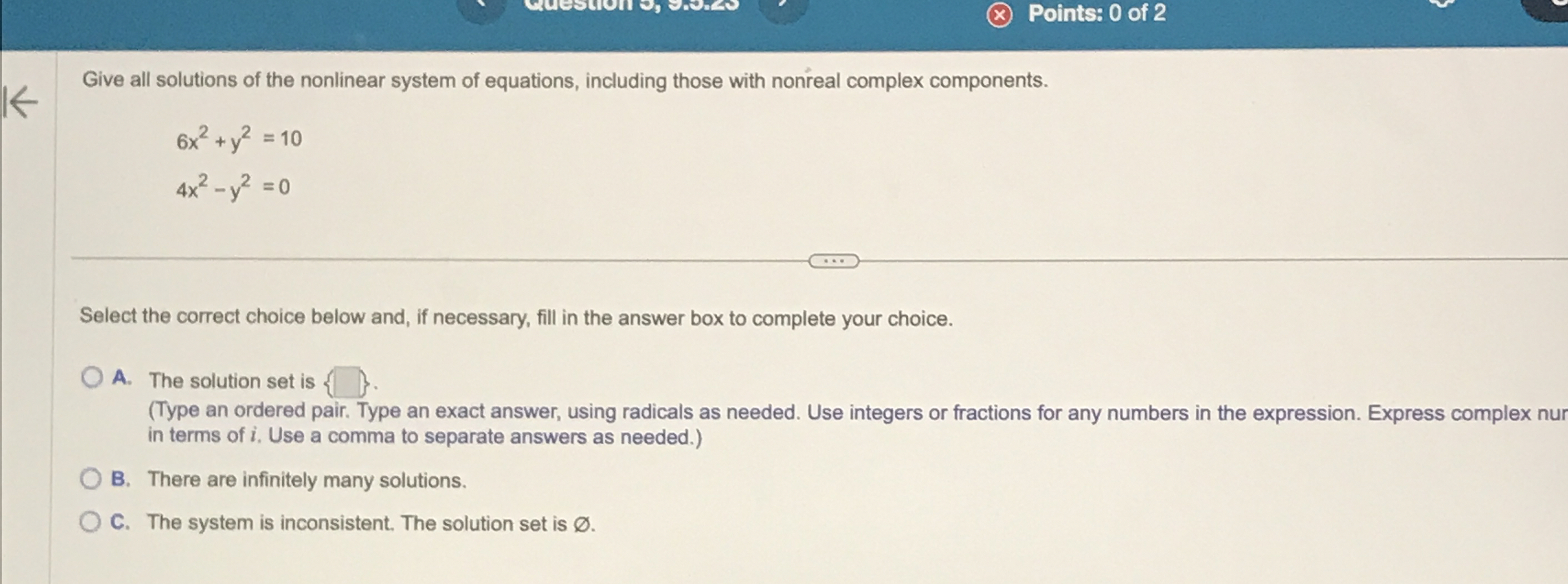 Solved Give all solutions of the nonlinear system of | Chegg.com