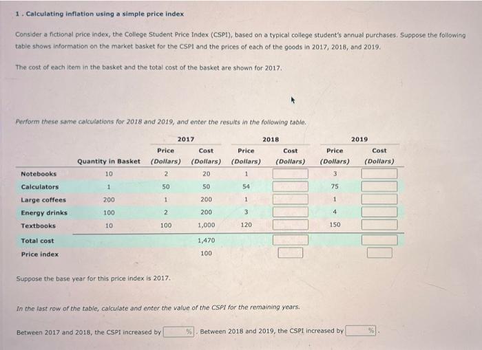 Solved 1. Calculating Inflation Using A Simple Price Index | Chegg.com
