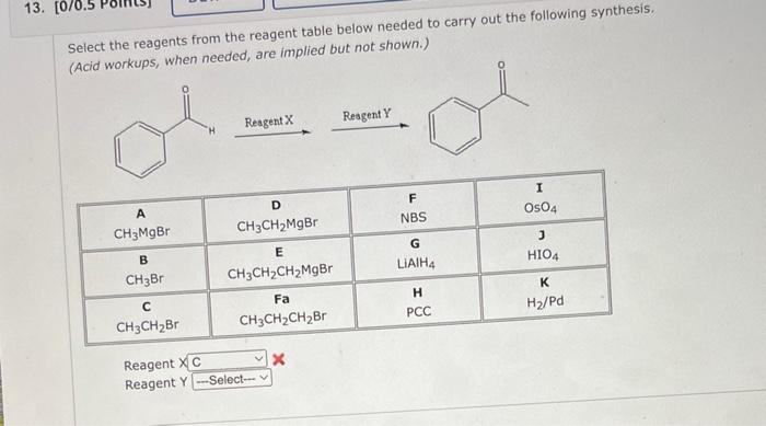 Solved Select the reagents from the reagent table below | Chegg.com