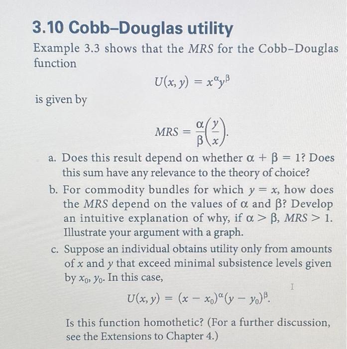 Solved 3.10 CobbDouglas utility Example 3.3 shows that the