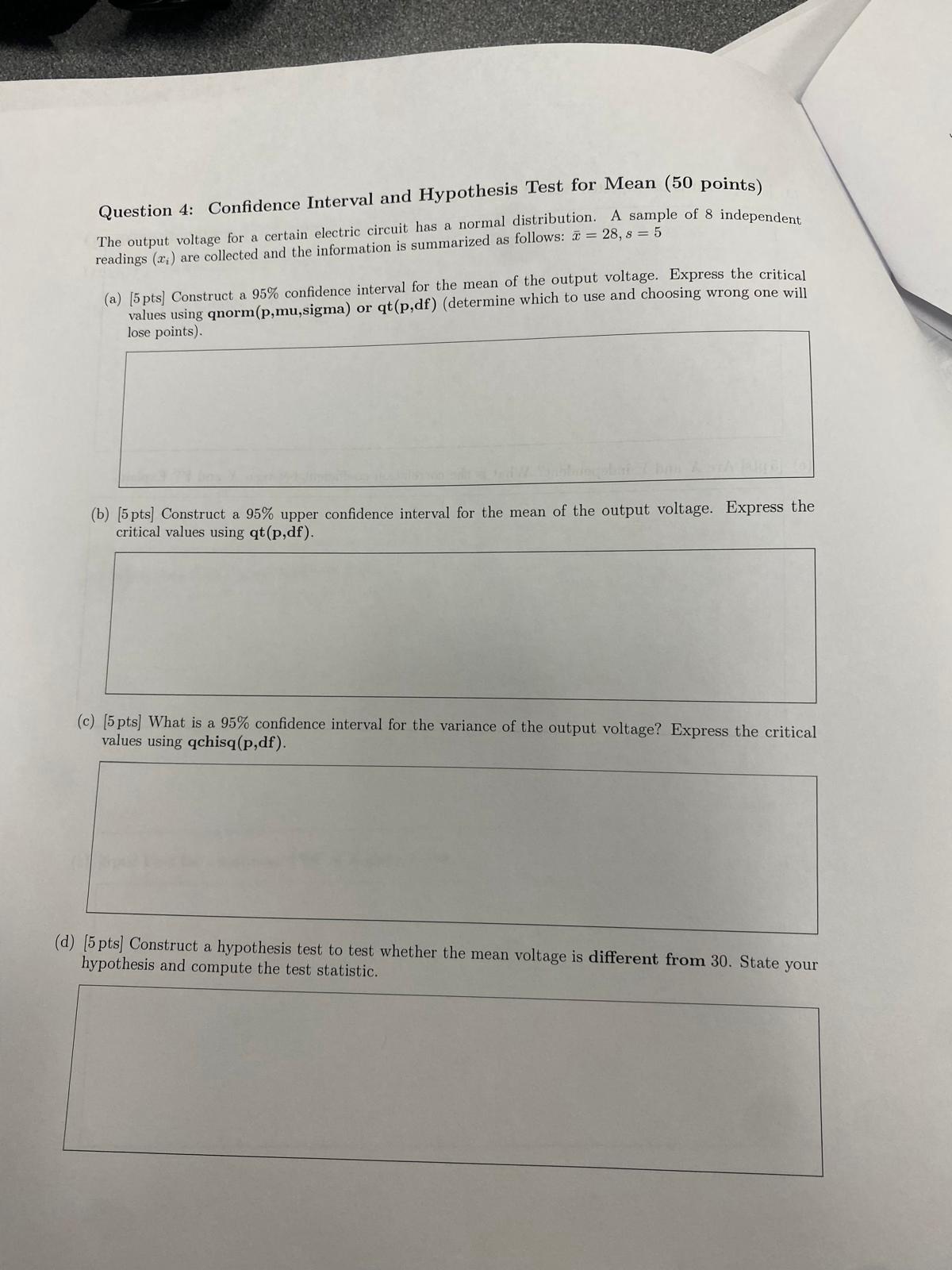 Solved Question 4: Confidence Interval and Hypothesis Test | Chegg.com
