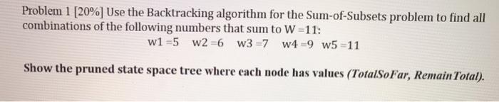 Solved Problem 1 [20%] Use the Backtracking algorithm for | Chegg.com