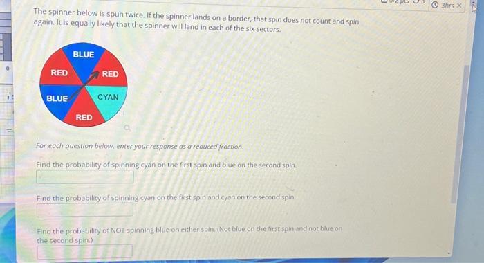 Solved The spinner below is spun twice. If the spinner lands | Chegg.com