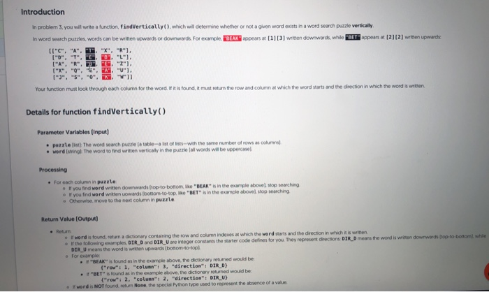 Solved Introduction in problem 3. you will write a function, | Chegg.com