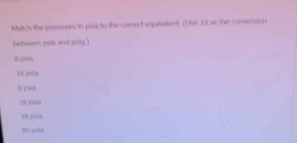 Solved Match the pressures in psia to the correct | Chegg.com