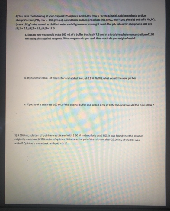 Solved BCHM 3100_02 Summer 2020 Buffer Problems Worksheet 1)