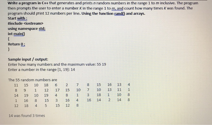 Solved Write a program in Cht that generates and prints n | Chegg.com