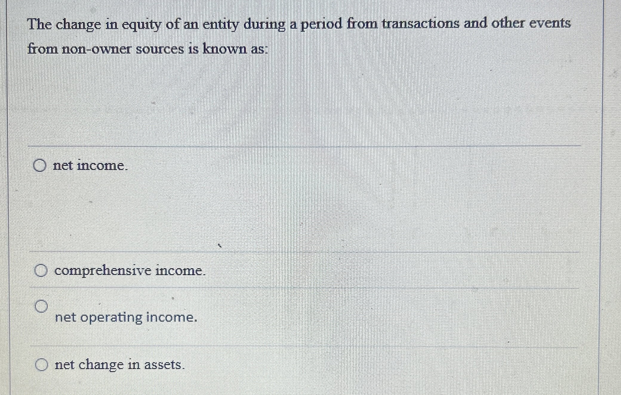 Solved The change in equity of an entity during a period | Chegg.com