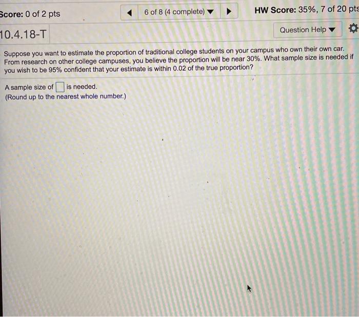 Solved Score: 0 of 2 pts 6 of 8 (4 complete) HW Score: 35%, | Chegg.com