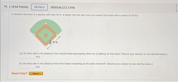 Solved A baseball diamond is a square with side 90ft. A | Chegg.com
