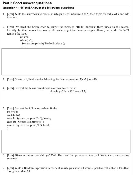 Solved Part 1: Short answer questions Question 1: [15 pts] | Chegg.com