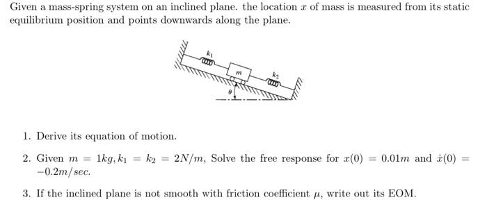 Solved Given a mass-spring system on an inclined plane. the | Chegg.com