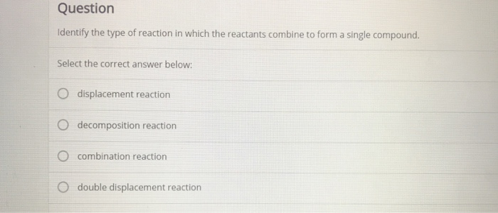 Solved Question Identify the type of reaction in which the | Chegg.com