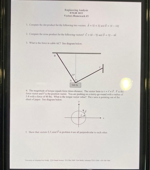 Solved 1. Compute The Dot Product For The Following Two | Chegg.com