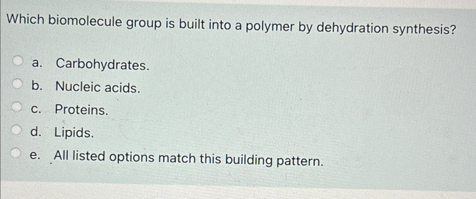 Solved Which biomolecule group is built into a polymer by
