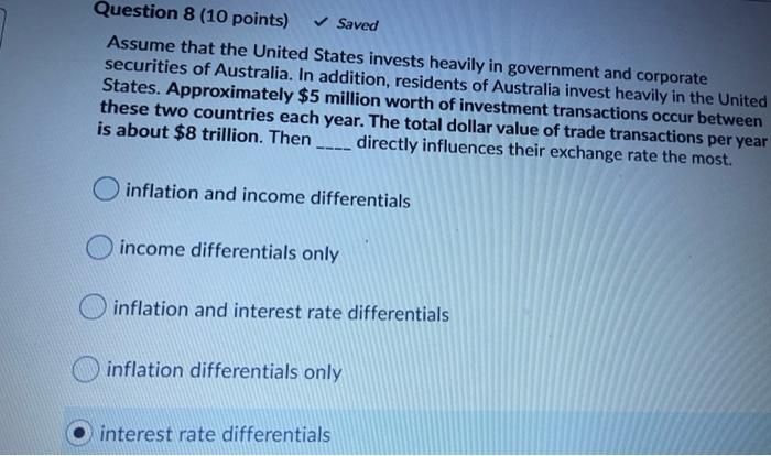 Solved Question 8 (10 points) Saved Assume that the United | Chegg.com
