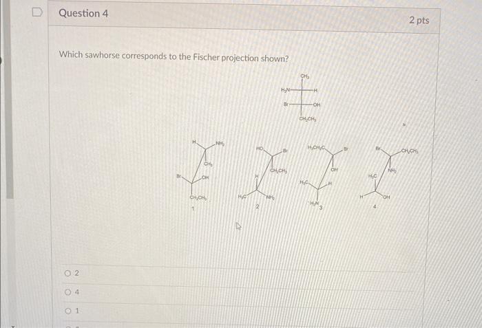 Which sawhorse corresponds to the Fischer projection shown?