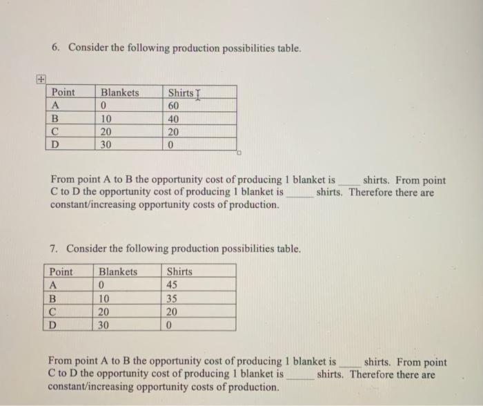 Solved 6 Consider The Following Production Possibilities