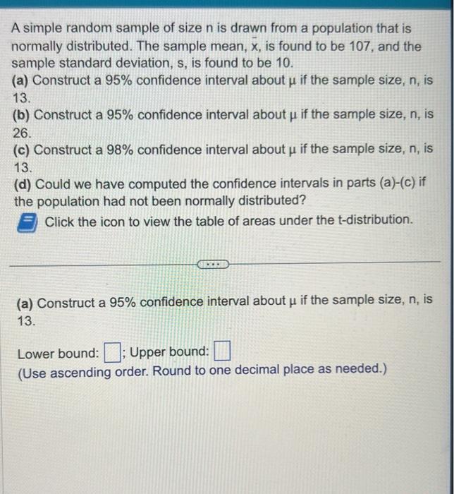 Solved A simple random sample of size n is drawn from a | Chegg.com