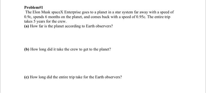 Solved Problem\#1 The Elon Musk spaceX Enterprise goes to a | Chegg.com