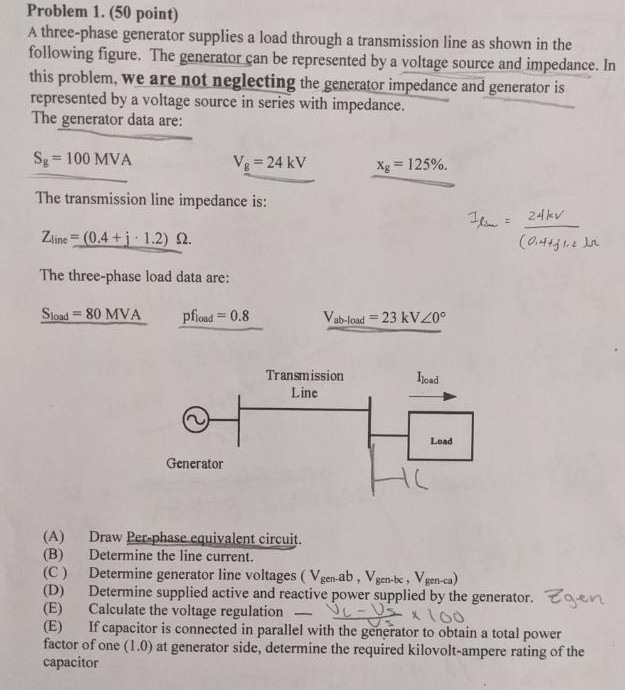 Solved Problem 1. (50 point) A three-phase generator | Chegg.com
