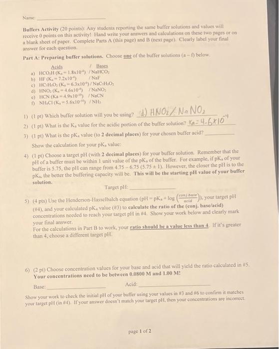 Solved Buffers Activity ( 20 points): Any students reporting | Chegg.com