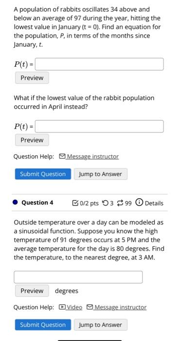 Solved A Population Of Rabbits Oscillates 34 Above And Below | Chegg.com