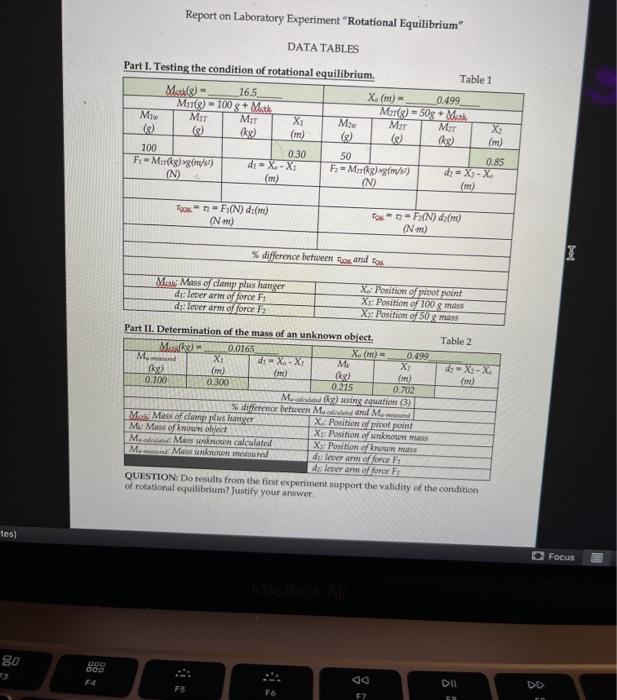 Solved Report On Laboratory Experiment "Rotational | Chegg.com