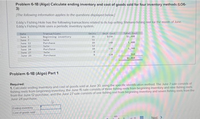 Solved Problem 6-1B (Algo) Calculate Ending Inventory And | Chegg.com