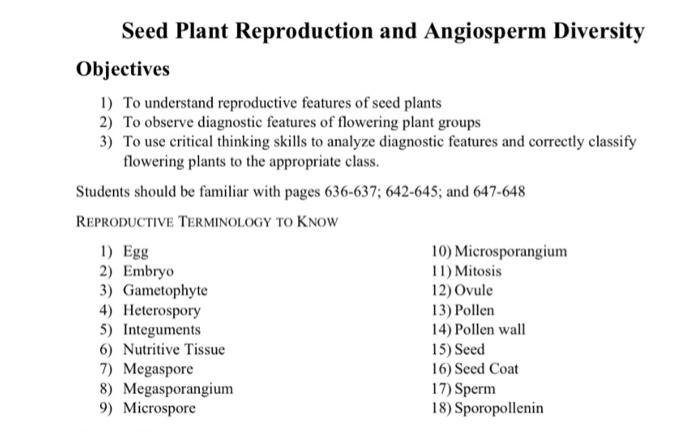 Solved Seed Plant Reproduction And Angiosperm Diversity Chegg Com