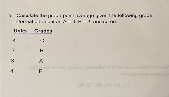 Solved 5. Calculate The Grade-point Average Given The | Chegg.com