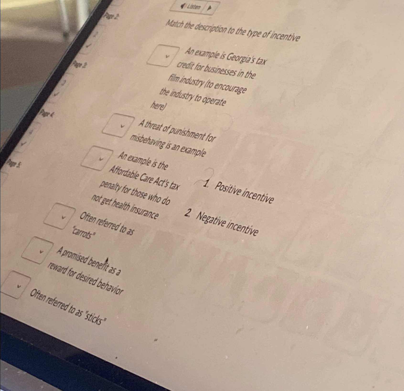 Solved Match the description to the type of incentivev An | Chegg.com